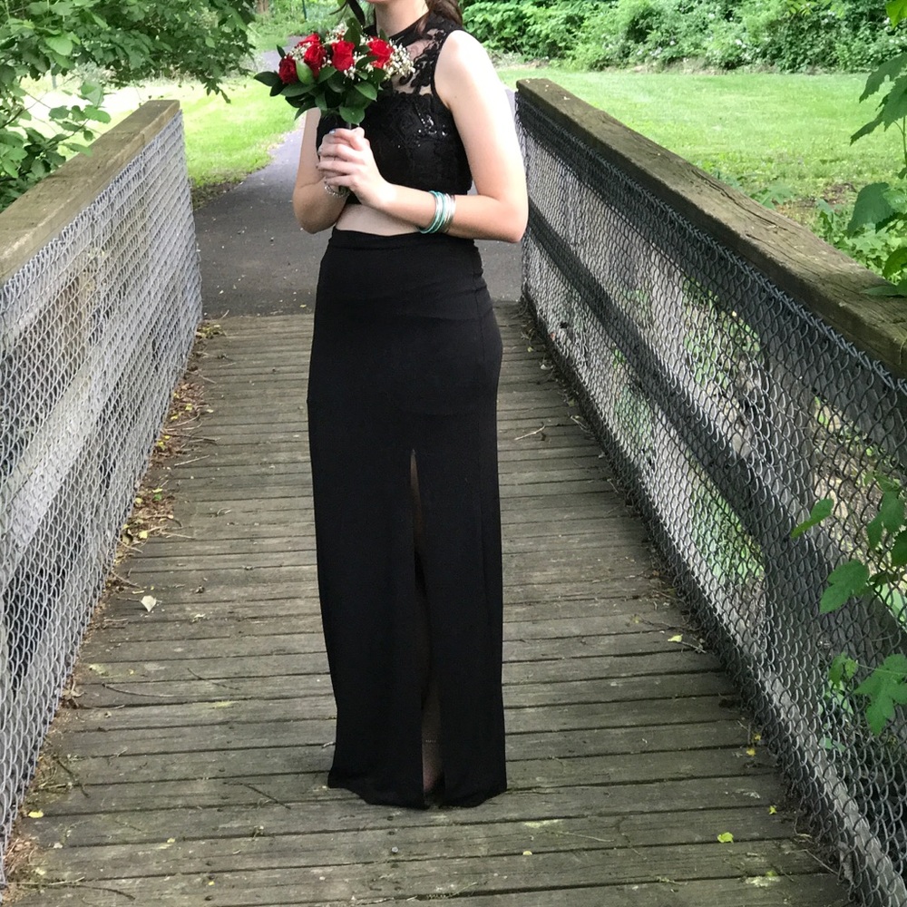Black two piece prom dress